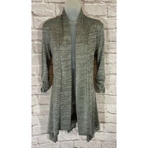 Joseph Ribkoff Cardigan Sweater Womens 10 Silver Gray Black Metallic Lightweight